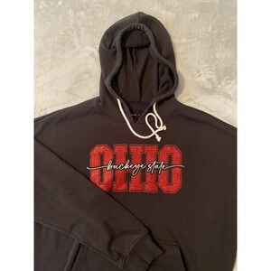 Edgar + Ash Ohio Hoodie Womens Large Black Buckeye State Pullover Glitter Travel
